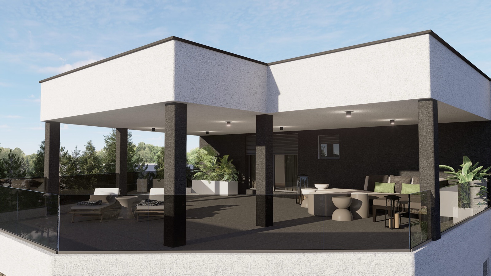 Krovna terasa četverosobnog penthousea S3 s ležaljkama i pogledom